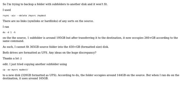 Unix & Linux: copied a folder - getting different used space on destination (using FreeBSD and UFS) смотреть онлайн