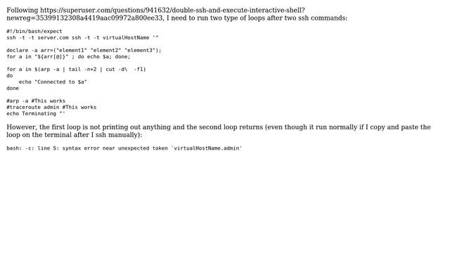 Bash script: for loop after two ssh commands смотреть онлайн