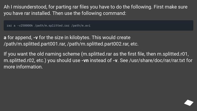 How do I rar a file into several parts in Linux? смотреть онлайн