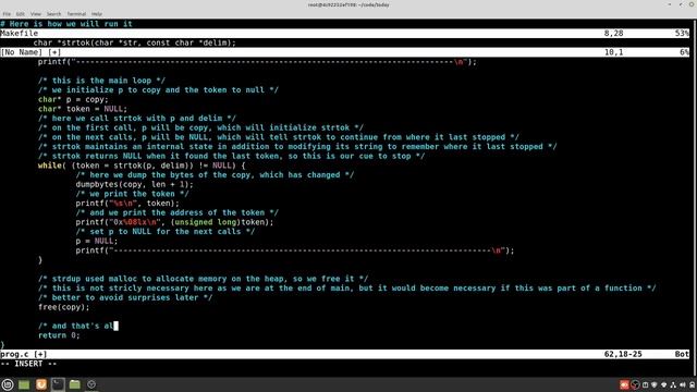 A look at strtok and how it modifies memory to find tokens смотреть онлайн