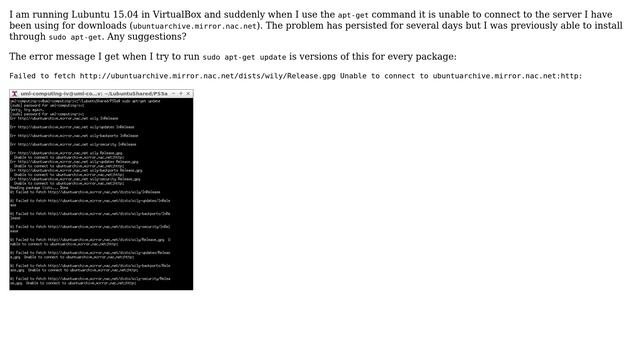 Can't connect to Linux update server using apt-get смотреть онлайн