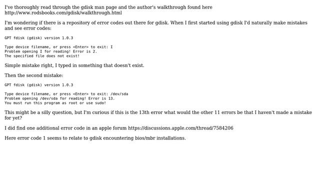 Unix & Linux: Repository or documentation for gdisk error codes? смотреть онлайн