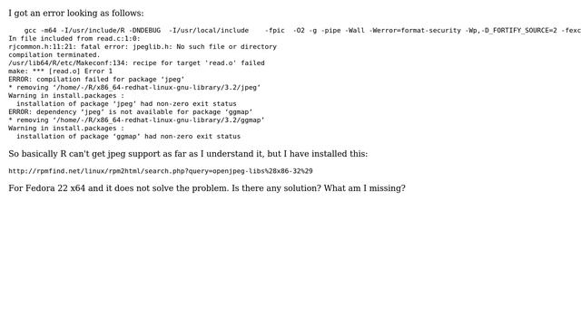 How to add jpeg support in Fedora 22 so that R can use it? смотреть онлайн