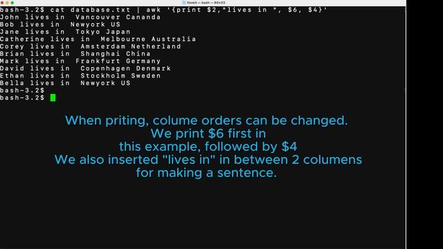 Linux AWK | BASIC: Printing and manipulating columns. [1 min demo] смотреть онлайн