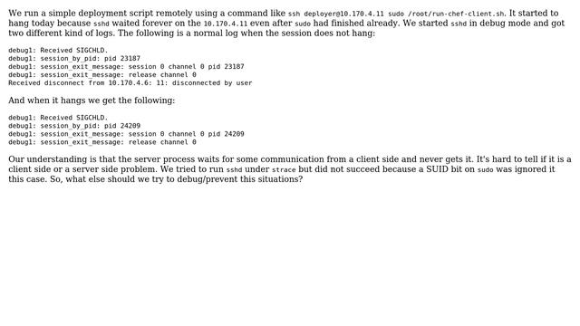 non-interactive ssh session does not terminate, sshd process waits forever after a script exits смотреть онлайн