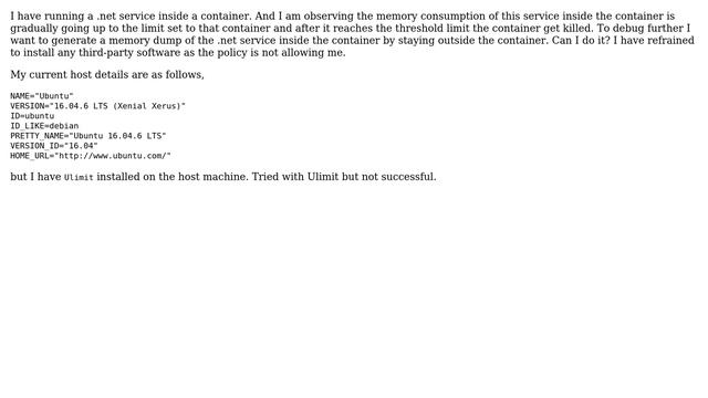 Unix & Linux: How to generate memory dump from outside a running container? смотреть онлайн