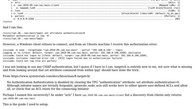 Iscsi target configuration on centos7, how to resolve authentication error смотреть онлайн