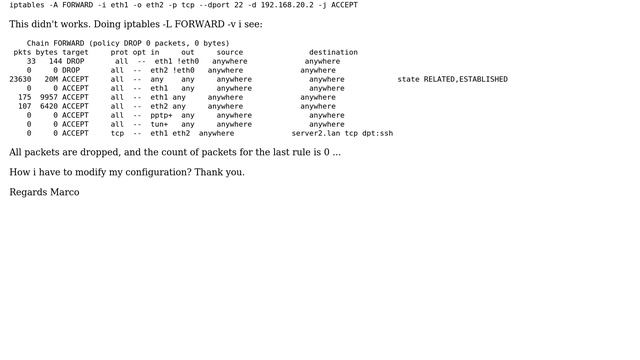 Iptables Rules, Forward Between Two Interfaces