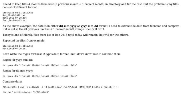 Unix & Linux: Compare and tar file for 2 date formats from filename смотреть онлайн