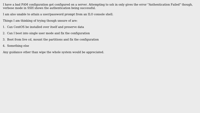 Recovering CentOS from bad pam configuration смотреть онлайн