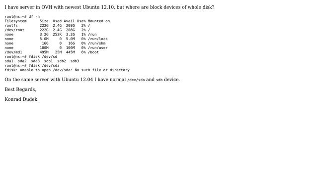 Ubuntu: Ubuntu 12.10 - where are block devices of whole disk /dev/sda /dev/sdb смотреть онлайн