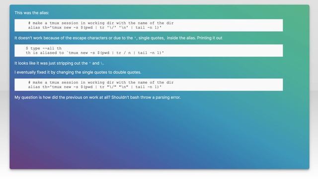 Escaping characters in bash alias смотреть онлайн
