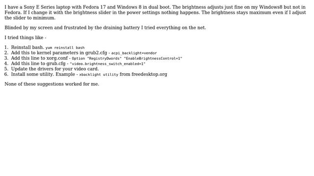 How to adjust brightness in Fedora 17 on Sony Vaio? смотреть онлайн