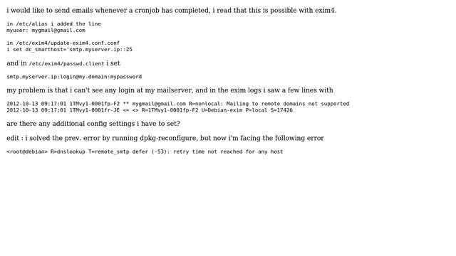 DevOps & SysAdmins: let CRON send emails through SMTP ( debian squeeze ) смотреть онлайн