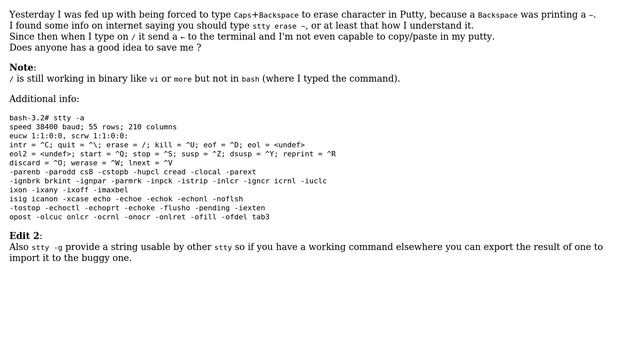 Unix & Linux: Since I execute 'stty erase ~' I can't type / anymore in Putty смотреть онлайн