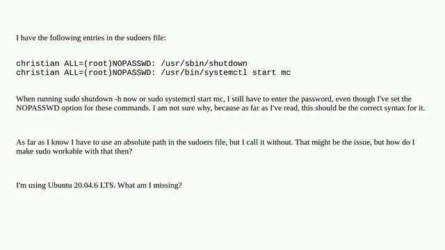 Sudoers NOPASSWD not working for specified commands смотреть онлайн