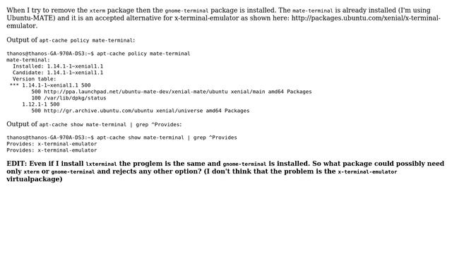 Removing xterm installs gnome-terminal even if mate-terminal is installed смотреть онлайн