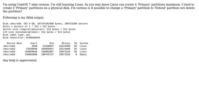 Unix & Linux: Is it possible convert 'Primary' partition to 'Extend' partition? смотреть онлайн