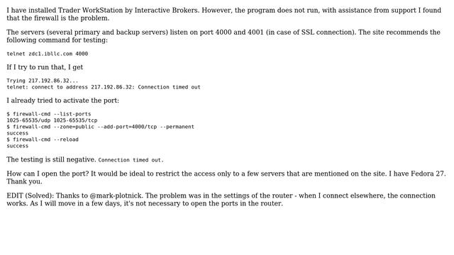 Unix & Linux: Open port 4000 for Trader Workstation in Fedora смотреть онлайн