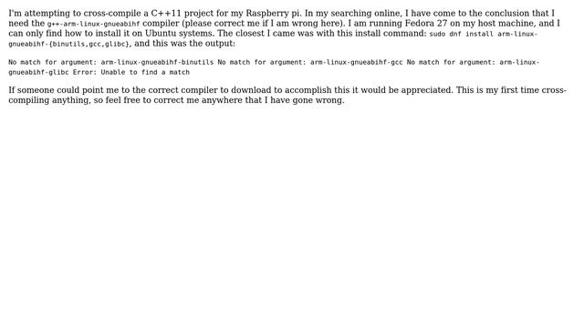 Raspberry Pi: Cross compiling from Fedora 27 смотреть онлайн