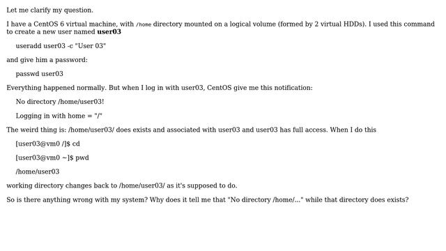 Why does CentOS notifies me "Login with home=/" althought home directory is created already? смотреть онлайн
