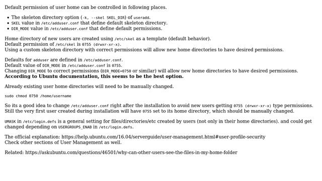 Ubuntu: default access mode (permissions) for users home dir (/home/user) (5 Solutions!!) смотреть онлайн