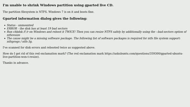 Ubuntu: Red exclamation mark when attempting to resize HDD - gparted смотреть онлайн