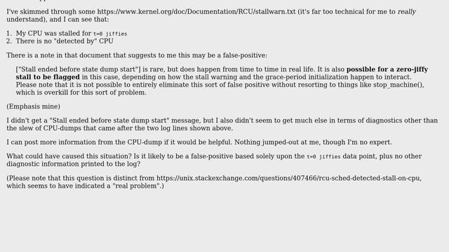 What might cause a single "rcu_sched detected stall on CPU" warning in syslog? смотреть онлайн