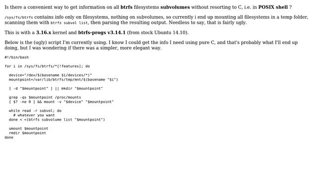 Unix & Linux: List all btrfs filesystems and subvolumes in shell смотреть онлайн