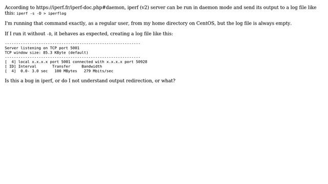 Unix & Linux: iperf daemon not outputting anything to log file смотреть онлайн
