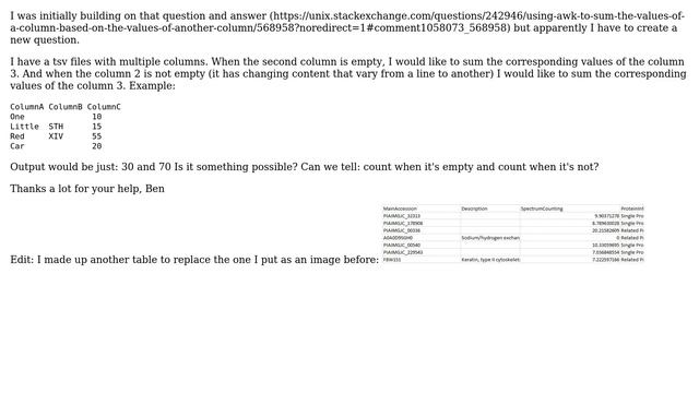 Using awk to sum the values of a column, based on the emptyness or not of another column смотреть онлайн