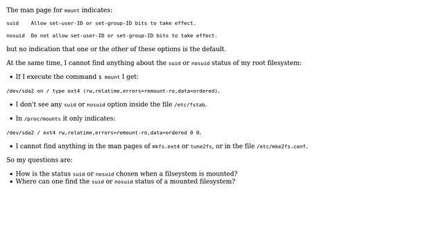 Undetermined status for the set-user-ID and set-group-ID bits (suid vs nosuid options) on a... смотреть онлайн