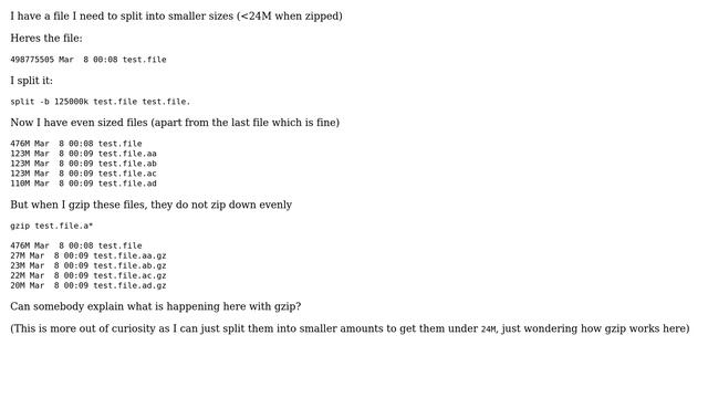 Unix & Linux: Why does gzip not create files of equal size? смотреть онлайн