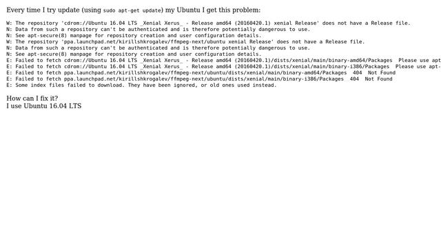 Problem with sudo apt get update: The repository cdrom... does not have a Release file смотреть онлайн
