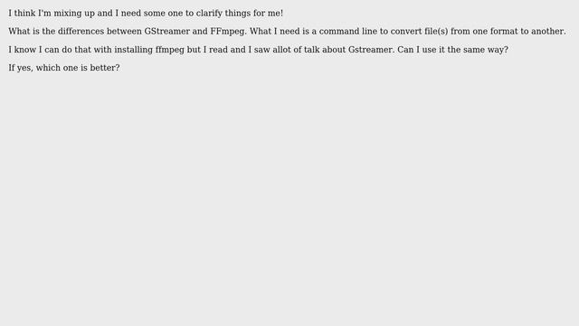Ubuntu: FFmpeg or GStreamer for command line conversion of audio files? смотреть онлайн