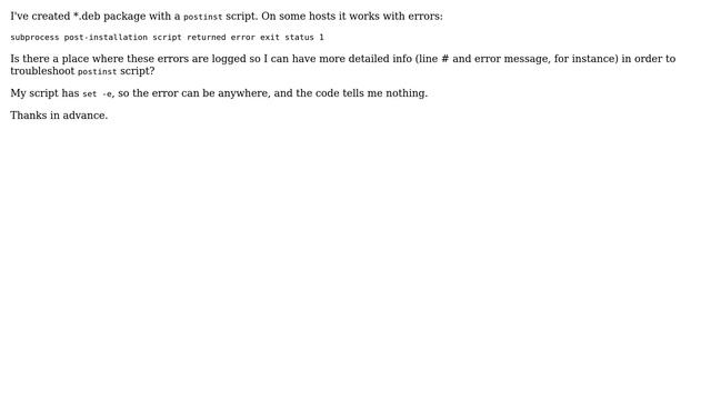 DevOps & SysAdmins: Debian package: postinst error log? смотреть онлайн