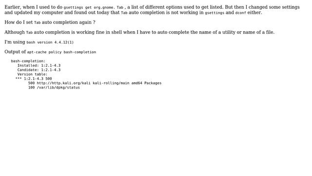 Unix & Linux: Tab auto completion does not work in gsettings and dconf? смотреть онлайн