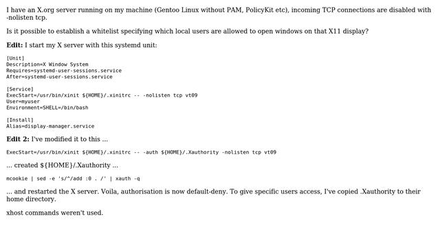 Limit which local users may connect to X11 display смотреть онлайн