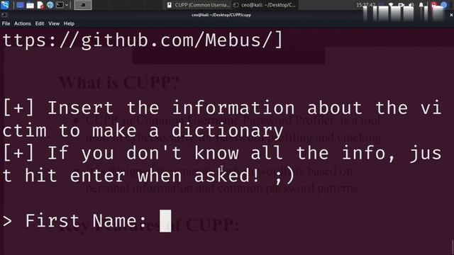 Creating a Custom wordlist Dictionary using CUPP in Kali Linux to exploit target's vulnerabilities смотреть онлайн