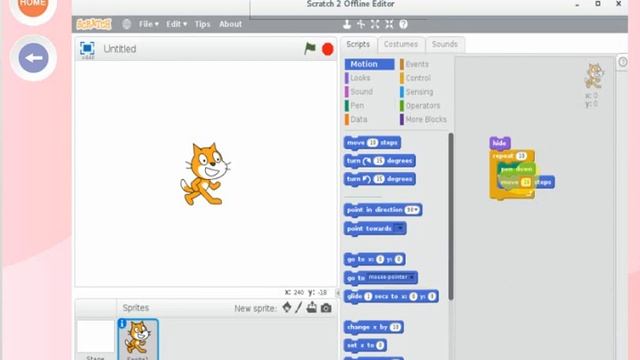 Simple scratch program//To make a triangle path... in BOSS Linux operating system. смотреть онлайн