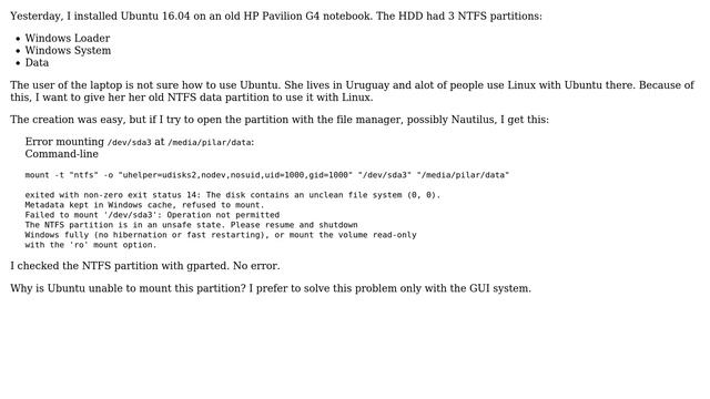 Ubuntu: Error mounting NTFS partition in Ubuntu 16.04.1 смотреть онлайн