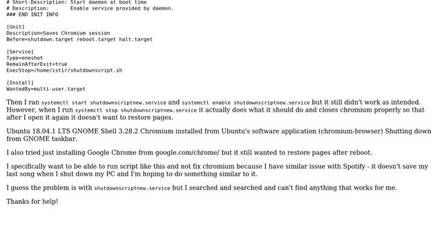 Ubuntu: Running script at shutdown and reboot to prevent Chromium session loss смотреть онлайн