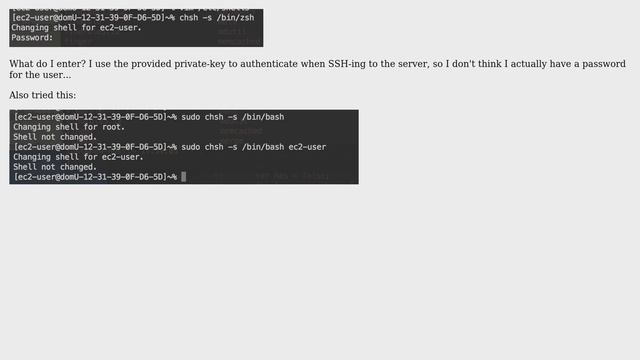 Attempting to change shell to ZSH on Amazon Linux: Asking for ec2-user's password смотреть онлайн