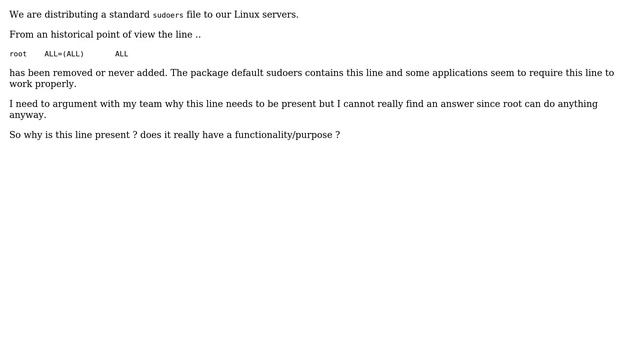 Unix & Linux: /etc/sudoers: why is there an entry for root? смотреть онлайн