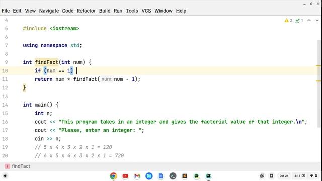 C++ Recursive Function to Find a Factorial смотреть онлайн