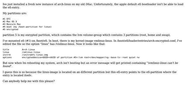 Unix & Linux: linuz-linux can't be found in efi-bootmanager on iMac смотреть онлайн
