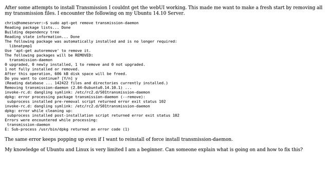 Ubuntu: Transmission-daemon - dangling symlink and dpkg error смотреть онлайн