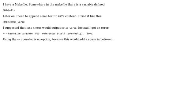 Unix & Linux: How to append some text to a variable in makefile? смотреть онлайн