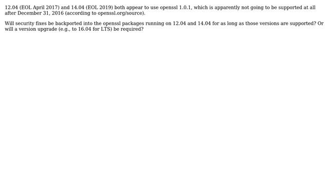 Ubuntu: Will openssl on Ubuntu 12.04 and 14.04 be maintained after Dec 31, 2016? смотреть онлайн
