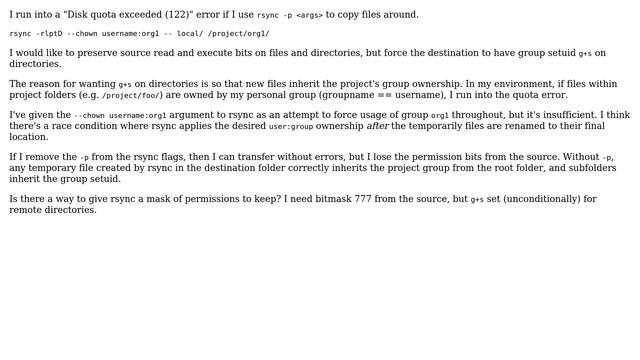 Unix & Linux: How to preserve file mode with rsync, except for setuid bits? смотреть онлайн